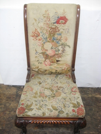 Antique Victorian Easy Chair with Original Petit Point Tapestry
