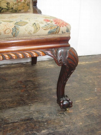 Antique Victorian Easy Chair with Original Petit Point Tapestry