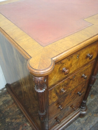 Antique Mid Victorian Burr Walnut Pedestal Desk