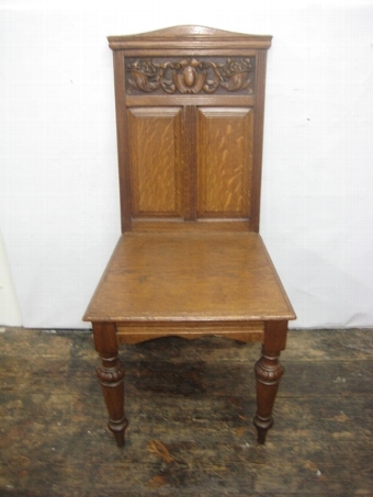 Antique Pair of Mid Victorian Carved Oak Hall Chairs