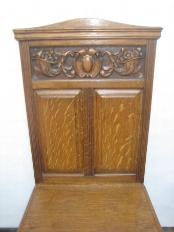 Antique Pair of Mid Victorian Carved Oak Hall Chairs