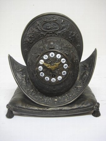 Antique Bronzed Spelter Helmet Clock
