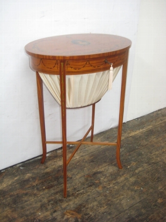 George III Style Hand Painted Satinwood Work Table