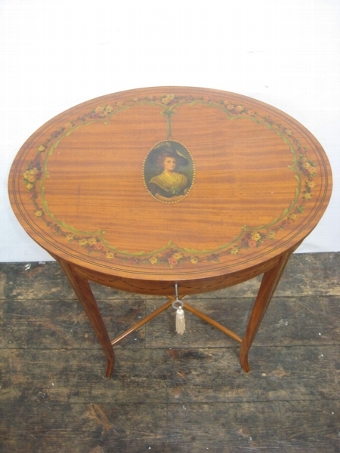 Antique George III Style Hand Painted Satinwood Work Table
