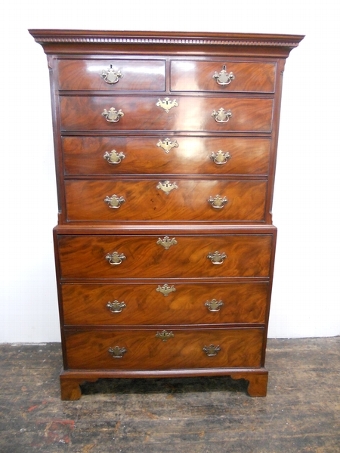 Antique George III Mahogany Secretaire Chest on Chest