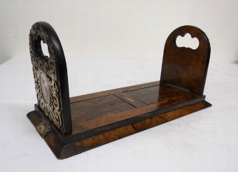 Burr Walnut, Brass and Porcelain Inlaid Book Slide