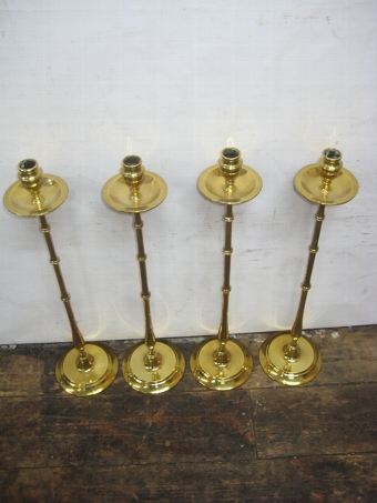 Antique Set of 4 Tall Cast Brass Candlesticks