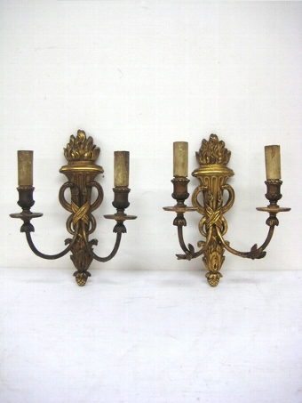 Pair of Carved Wood Wall Sconces