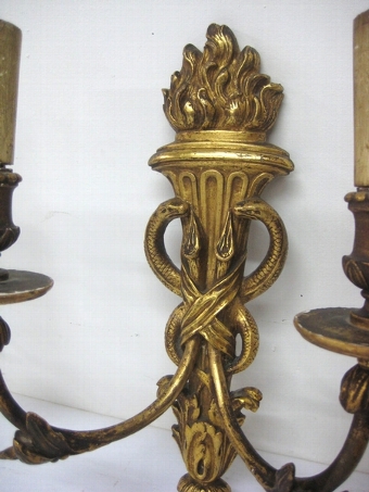 Antique Pair of Carved Wood Wall Sconces