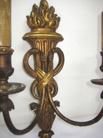 Antique Pair of Carved Wood Wall Sconces