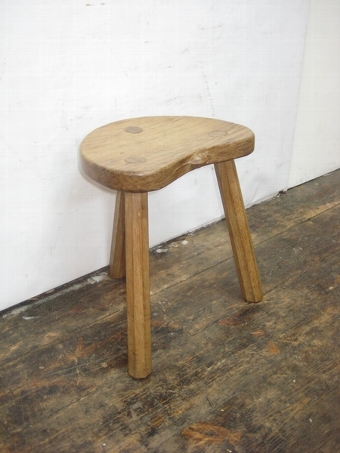 Mouseman Carved Oak Calf Stool