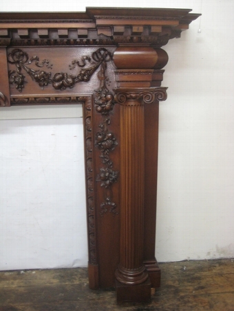 Antique Classical Style Profusely Carved Mahogany Mantelpiece