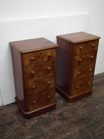 Pair of Victorian Burr Walnut Bedside Cabinets