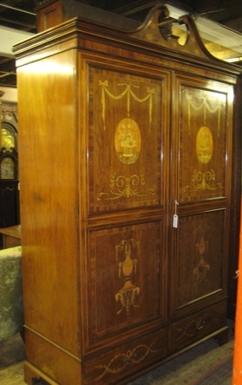 George III Mahogany Marquetry Inlaid Wardrobe