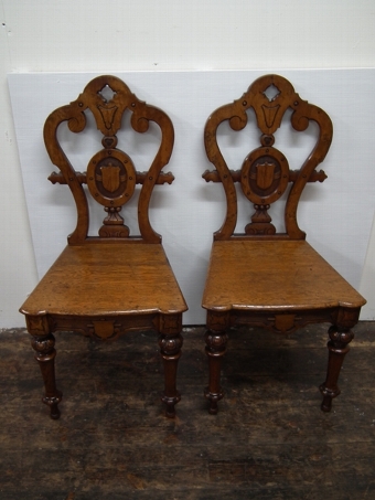 Antique Pair of Pollard Oak Victorian Hall Chairs