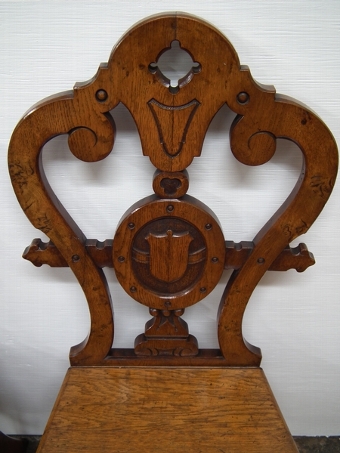 Antique Pair of Pollard Oak Victorian Hall Chairs