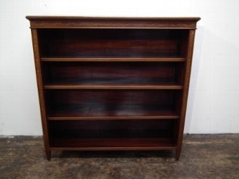 Antique Sheraton Style Mahogany Inlaid Open Bookcase