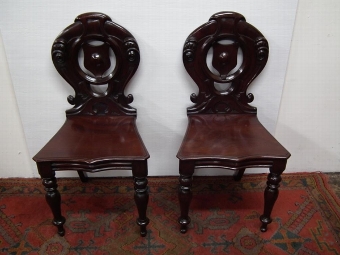 Antique Pair of Victorian Carved Mahogany Hall Chairs
