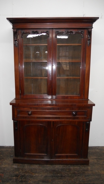 Antique Early Victorian Mahogany Secretaire Bookcase