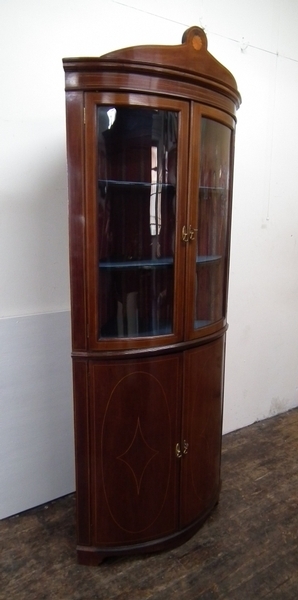 Antique Edwardian Bow Front Corner Cabinet