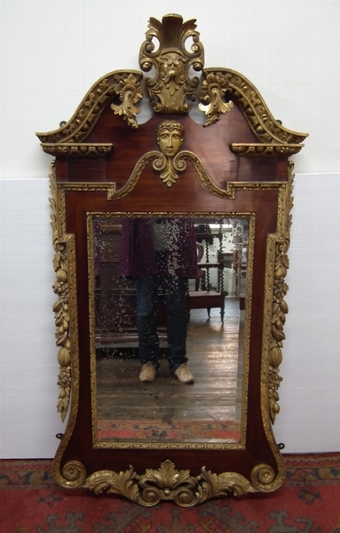 Antique George II Style Carved Walnut Gilded Mirror