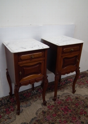 Pair of Mahogany and Marble Top Bedside Cabinets