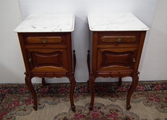 Antique Pair of Mahogany and Marble Top Bedside Cabinets