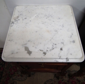 Antique Pair of Mahogany and Marble Top Bedside Cabinets