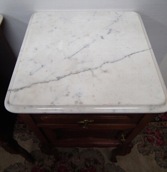 Antique Pair of Mahogany and Marble Top Bedside Cabinets