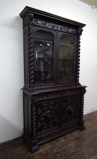 Victorian Carved Oak Cabinet Bookcase