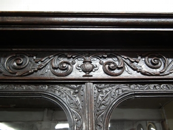 Antique Victorian Carved Oak Cabinet Bookcase