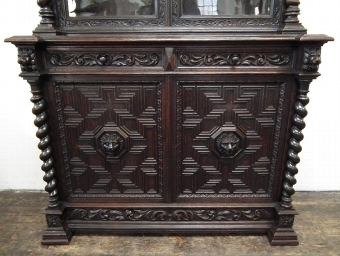 Antique Victorian Carved Oak Cabinet Bookcase