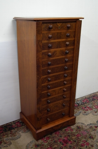 Mid Victorian Burr Walnut Wellington Chest