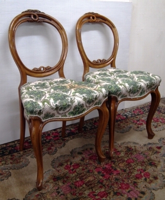 Pair of Mid Victorian Carved Walnut Dining Chairs