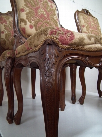 Antique Set of 4 French Carved Oak Chairs