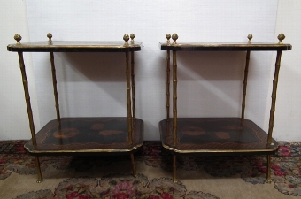 Antique Pair of Brass and Chinoiserie Occasional Tables