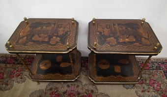 Antique Pair of Brass and Chinoiserie Occasional Tables