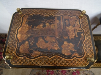 Antique Pair of Brass and Chinoiserie Occasional Tables