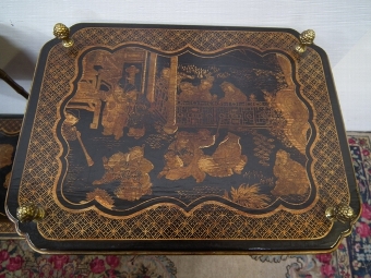 Antique Pair of Brass and Chinoiserie Occasional Tables