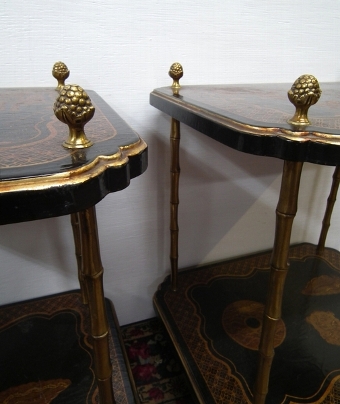 Antique Pair of Brass and Chinoiserie Occasional Tables