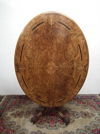 Mid Victorian Burr Walnut Inlaid Oval Breakfast Table