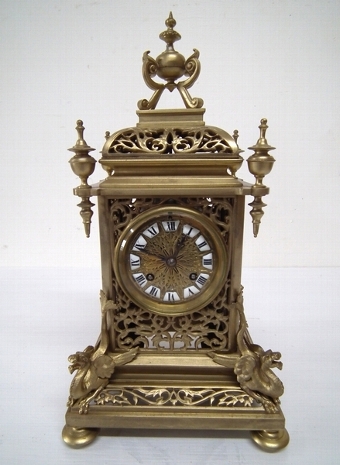 Antique Victorian Cast Brass Mantel Clock
