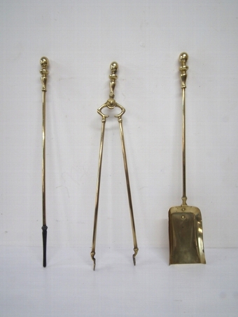 Set of 3 Late Victorian Cast Brass Fire Irons