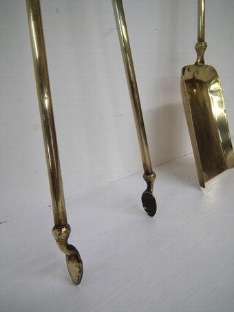 Antique Set of 3 Late Victorian Cast Brass Fire Irons
