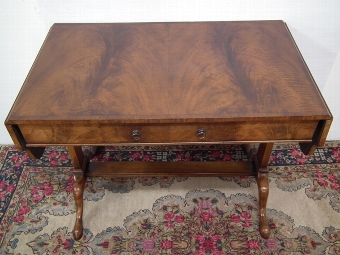 Antique George III Style Unusual Flamed Walnut Sofa Table