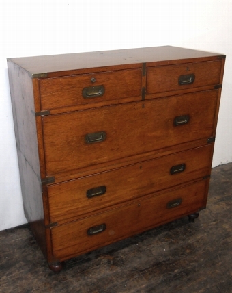 Two Part Teak and Brass Bound Military Chest