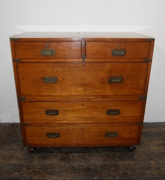 Antique Two Part Teak and Brass Bound Military Chest