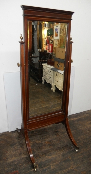 Maple & Co Mahogany Inlaid Cheval Mirror