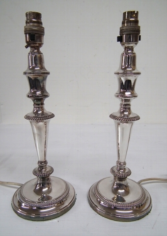 Pair of Classical Style EPNS Candlestick Lamps