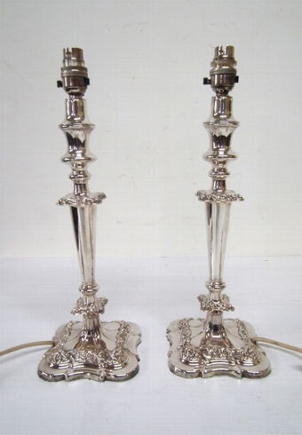 Pair of Rococo Style EPNS Candlestick Lamps